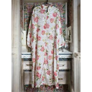 Vintage Santé Kimono Style Lounge Gown Women L House Dress Robe Floral Pink Rose
